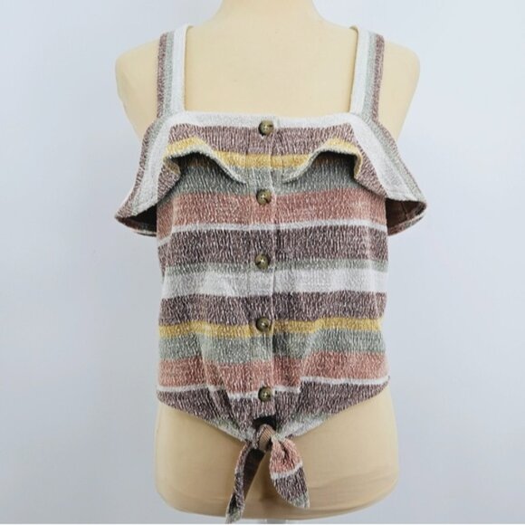Madewell Texture & Thread Ruffle Tie-Front Tank in Stripe Size XS - Picture 7 of 14
